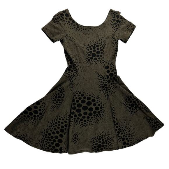 EUC Rare Nooworks Olive Green Polka Dot Short Sleeve Mini Dress Women’s Sz Small - Picture 1 of 8